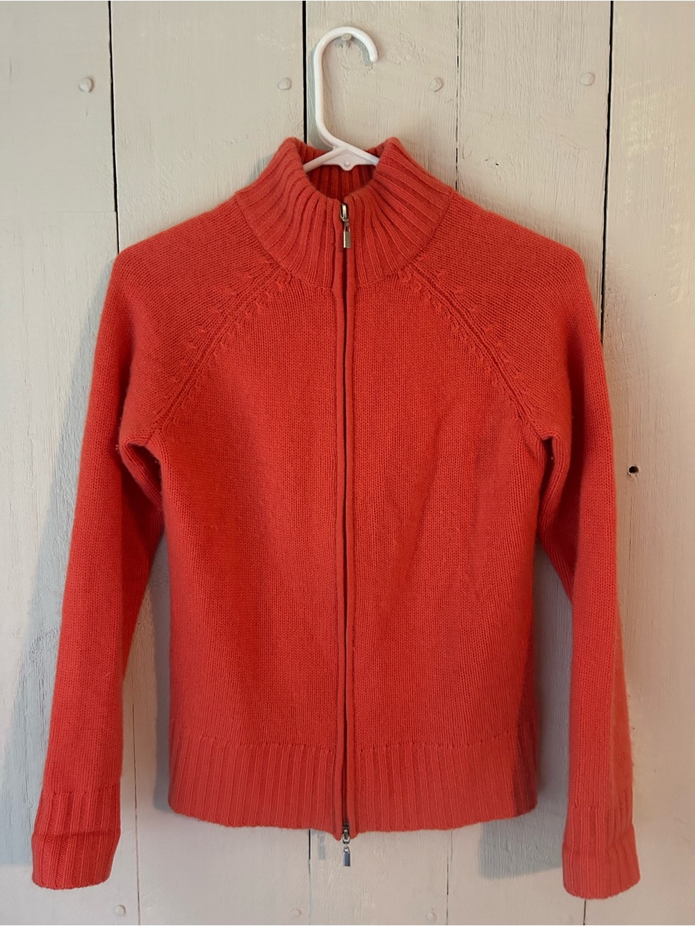 Lord & Taylor Orange Zip-Front Cashmere Cardigan